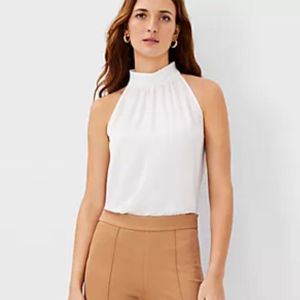 Ann Taylor Mock Neck Halter Top (Winter White. Size M).